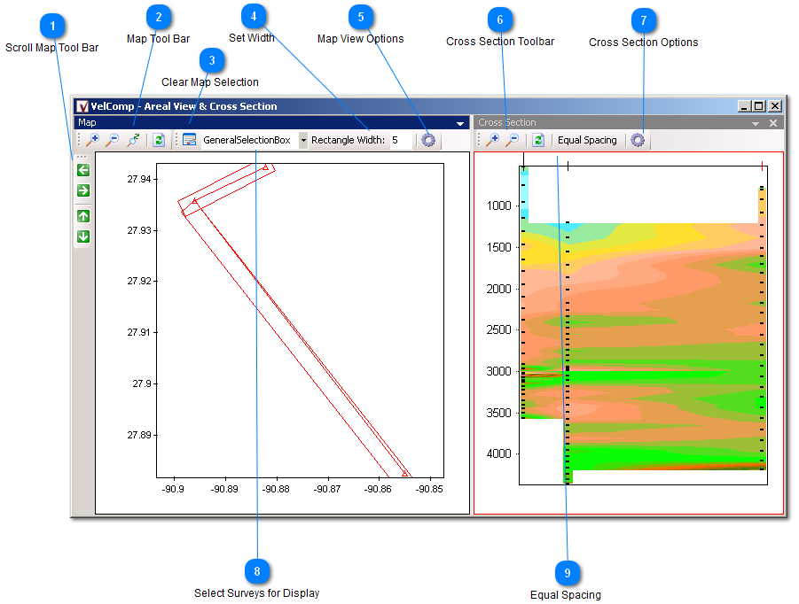 VelComp - Areal View Cross Section window